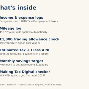 UK Self Assessment Spreadsheet 2025/26 for Sole Traders, Tax Estimate and Expense Tracker image 2