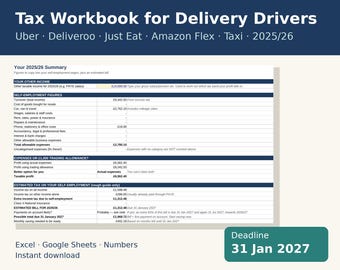 Delivery Driver Tax Spreadsheet UK 2025/26, Self Assessment and Mileage Log