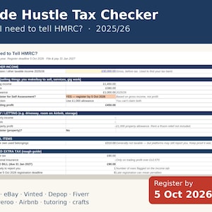Side Hustle Tax Checker UK 2025/26, Do I Need to Tell HMRC? Etsy, eBay, Vinted Seller Spreadsheet image 1