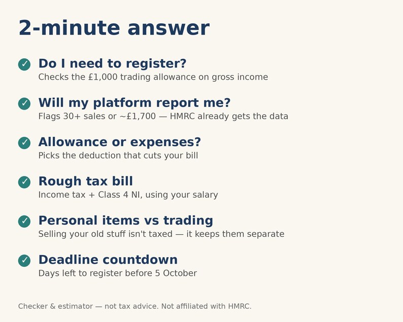 Side Hustle Tax Checker UK 2025/26, Do I Need to Tell HMRC? Etsy, eBay, Vinted Seller Spreadsheet image 2