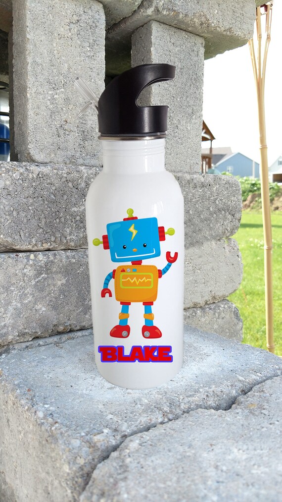 Robot Bottle Stainless Steel Water Bottle Straw Etsy
