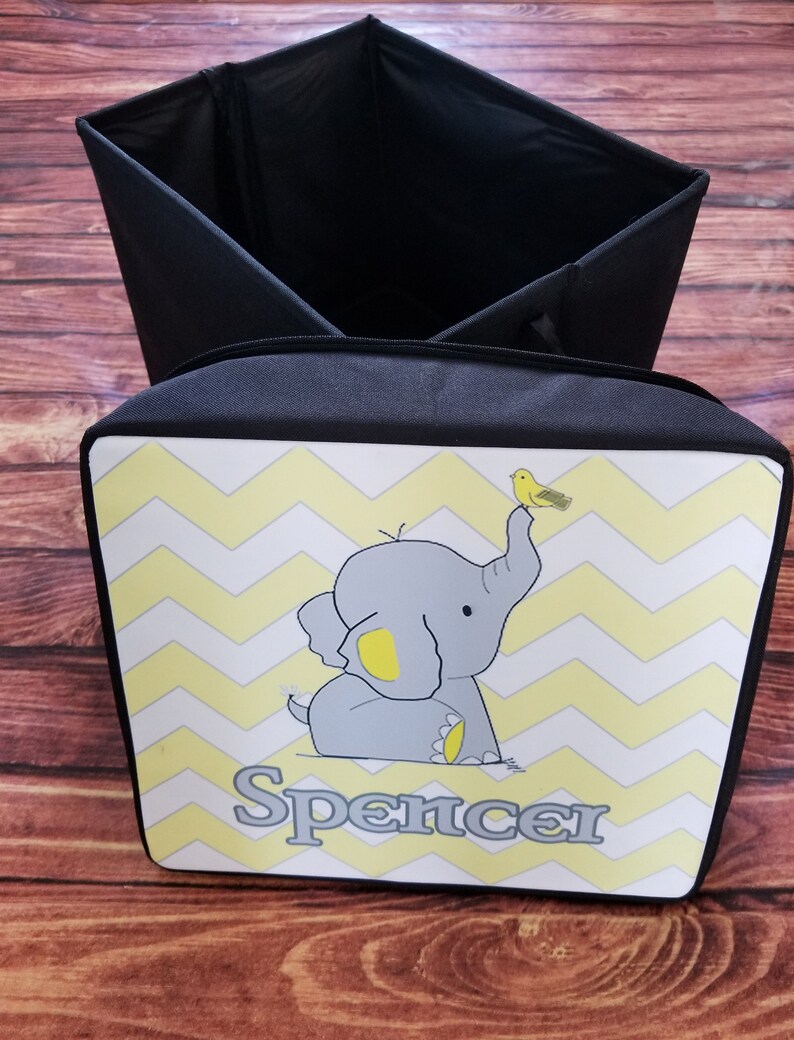 Yellow and Grey Elephant Super Soft Minky Baby Blanket-Storage Bin-Personalized-Custom-Sherpa