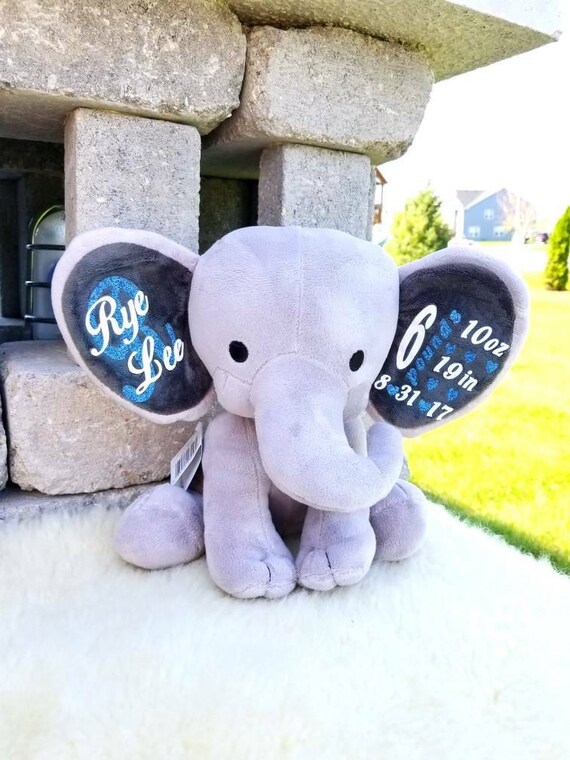 Personalized Birth stats stuffed animal/elephant/vinyl iron | Etsy