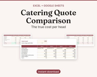 Catering Quote Comparison Spreadsheet, True Per-Head Cost Calculator, Excel Google Sheets Wedding Planner