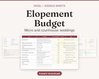 Elopement and Micro Wedding Budget Spreadsheet, Small Courthouse Wedding Cost Planner (Excel/Google Sheets)