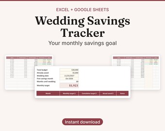 Wedding Savings Tracker Spreadsheet, Monthly Savings Goal Planner for Couples (Excel/Google Sheets)