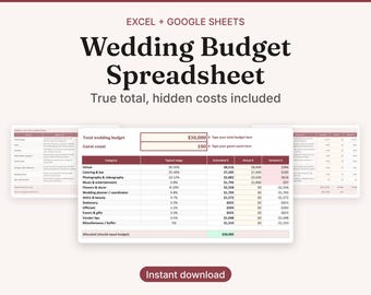 Wedding Budget Spreadsheet, Wedding Budget Template and Tracker, True Total Cost with Hidden Fees (Excel/Google Sheets)