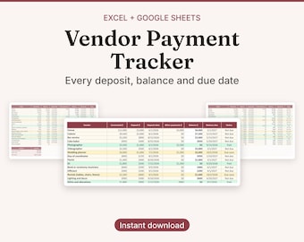 Wedding Vendor Payment Tracker, Deposit and Balance Spreadsheet, Wedding Payment Tracker Template (Excel/Google Sheets)