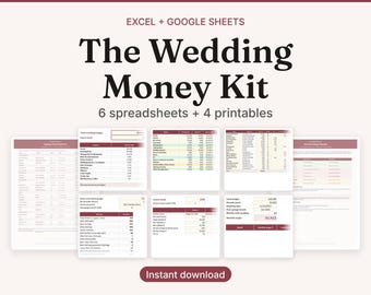 Wedding Budget Planner Spreadsheet Bundle, The Wedding Money Kit, 6 Excel Google Sheets and Printables