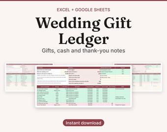Libro de contabilidad de regalos de boda y efectivo con registro de agradecimientos (plantilla de Excel/Google Sheets)