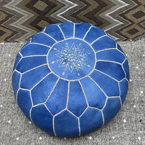 Handcrafted Moroccan Leather Pouf Cover, Round Ottoman Cover, Bohemian Floor Cushion,  Unstuffed.