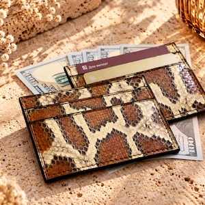snake skin milinalist wallet, genuine leather card holder, unique leather gift