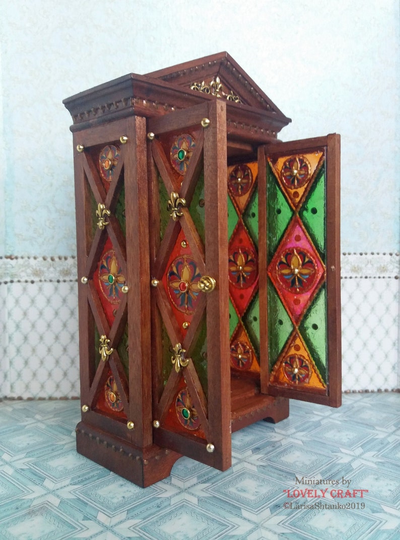 1:12 Scale. Design Handmade For doll House Wardrobe Imitation of a stained-glass window