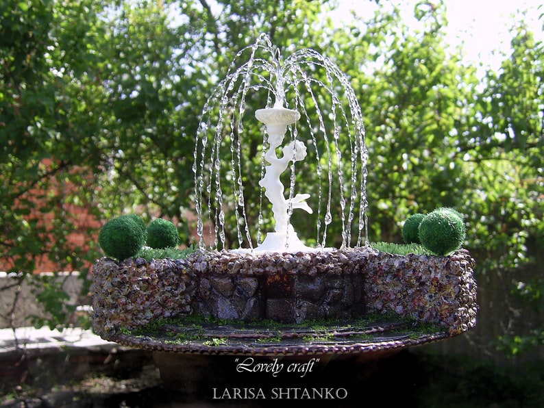 Miniature fountain with LEDs illumination and with green Etsy