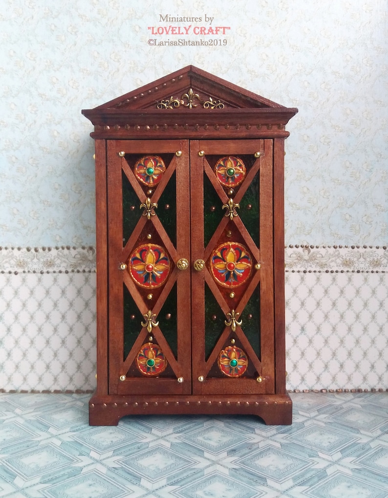 1:12 Scale. Design Handmade For doll House Wardrobe Imitation of a stained-glass window