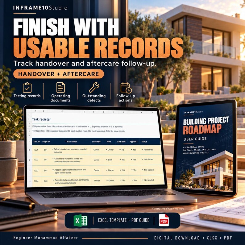 Building Project Roadmap Excel Template | Construction Checklist, Owner ...