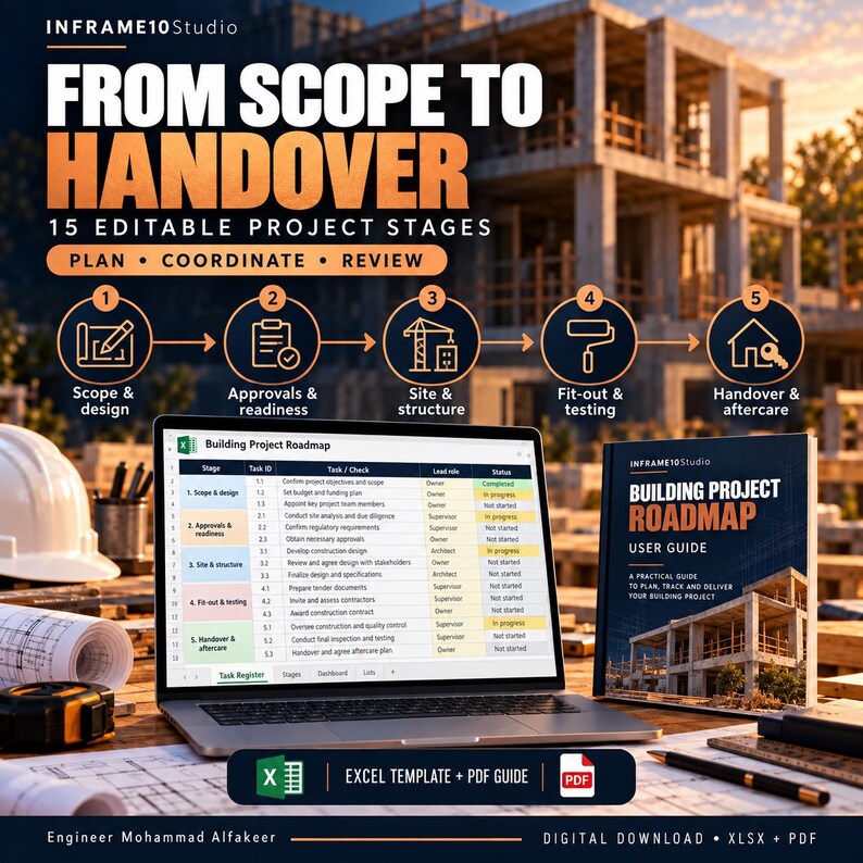 Building Project Roadmap Excel Template | Construction Checklist, Owner ...