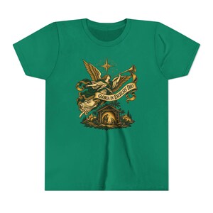 Camiseta infantil del Ángel de la Natividad, Camiseta juvenil Gloria in Excelsis Deo, Regalo católico de Navidad para niños, Representación navideña de la Estrella de Belén imagen 9