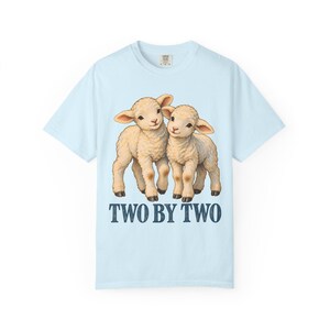 Two by Two Comfort Colors Shirt | Christian Twins T-Shirt | Gift for Twins or Siblings | Vintage Twin Lambs image 6