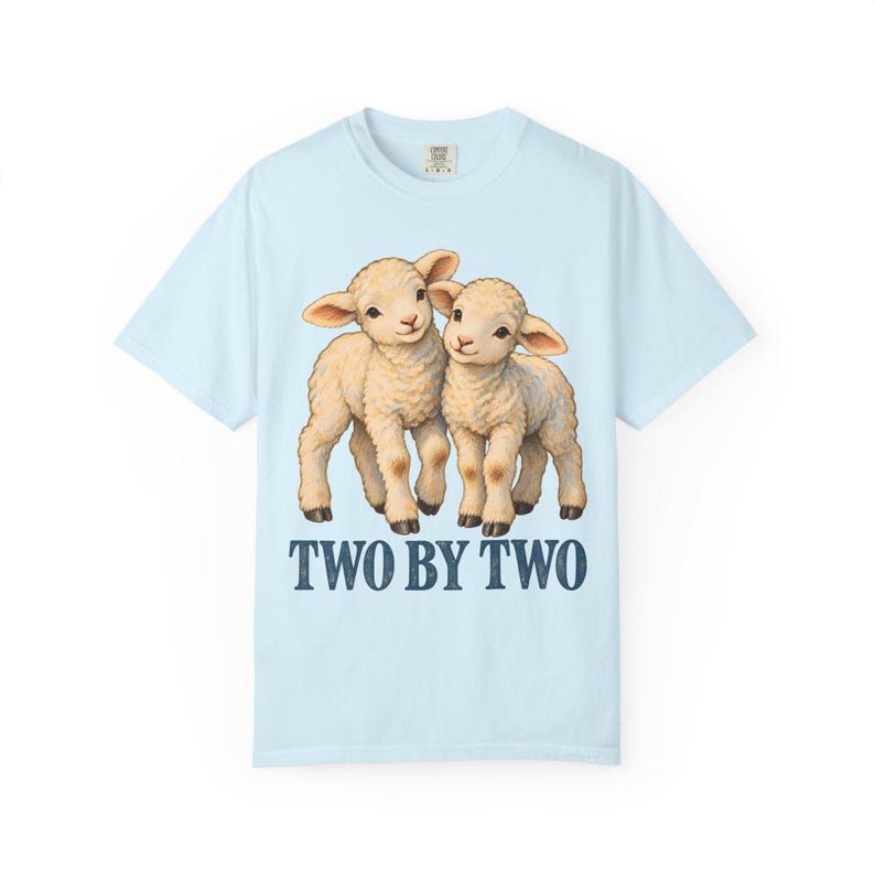 Two by Two Comfort Colors Shirt | Christian Twins T-Shirt | Gift for Twins or Siblings | Vintage Twin Lambs image 6