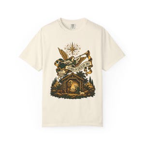 Herald Angel Trumpet Tee, Glory to God in the Highest Nativity, Vintage Christian Christmas Gift for Mass or Choir, Comfort Colors image 4