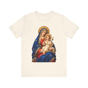 Madonna and Child Tee, Catholic Mother Mary Gift, Golden Halo Art (Unisex) image 5