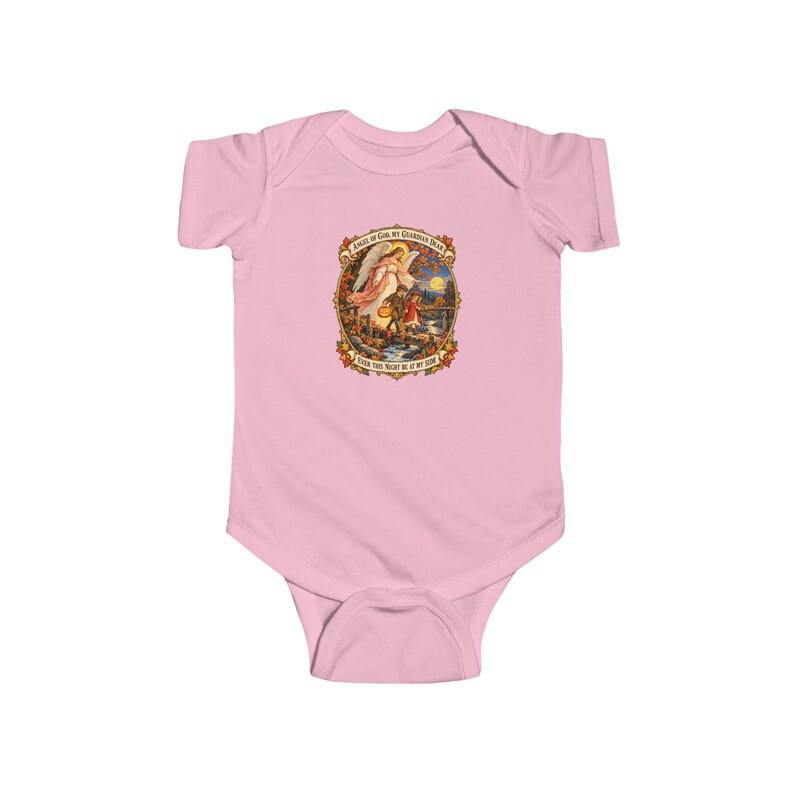Baby Angel of God Prayer Bodysuit, Guardian Angel Infant One Piece, My Guardian Dear Catholic Baby Gift, Vintage Art image 5