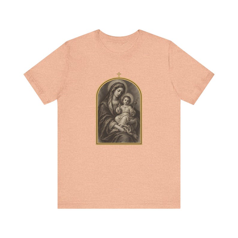 Virgin Mary Shirt, Madonna and Child Charcoal Sketch, Blessed Mother Catholic Gift for Mom, Vintage Marian Art Tee, Baby Jesus Top image 6
