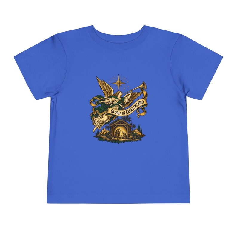 Toddler Nativity Angel Tee, Gloria in Excelsis Deo Christmas Shirt, Catholic Christmas Gift for Toddlers, Star of Bethlehem Art image 10