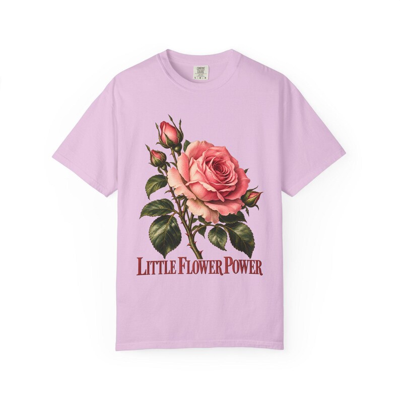 Little Flower Power Comfort Colors Shirt | St Therese Catholic T-Shirt | Gift for Catholic Women | Vintage Pink Roses image 12