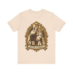 Our Lady of Mount Carmel Shirt | Catholic T-Shirt | Carmelite Gift for Women | Brown Scapular, Decor Carmeli afbeelding 4