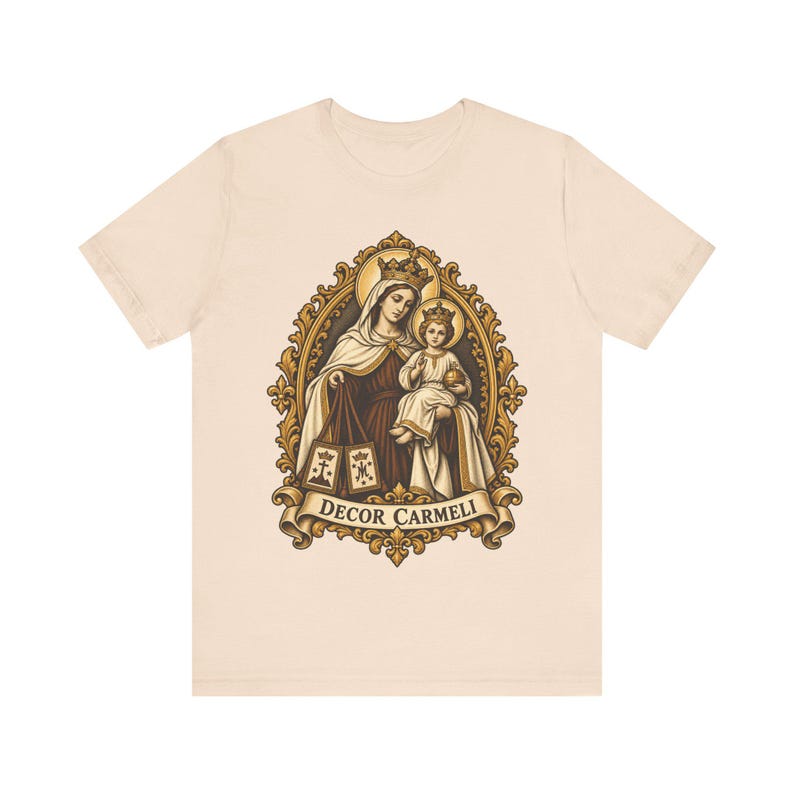 Our Lady of Mount Carmel Shirt | Catholic T-Shirt | Carmelite Gift for Women | Brown Scapular, Decor Carmeli afbeelding 4