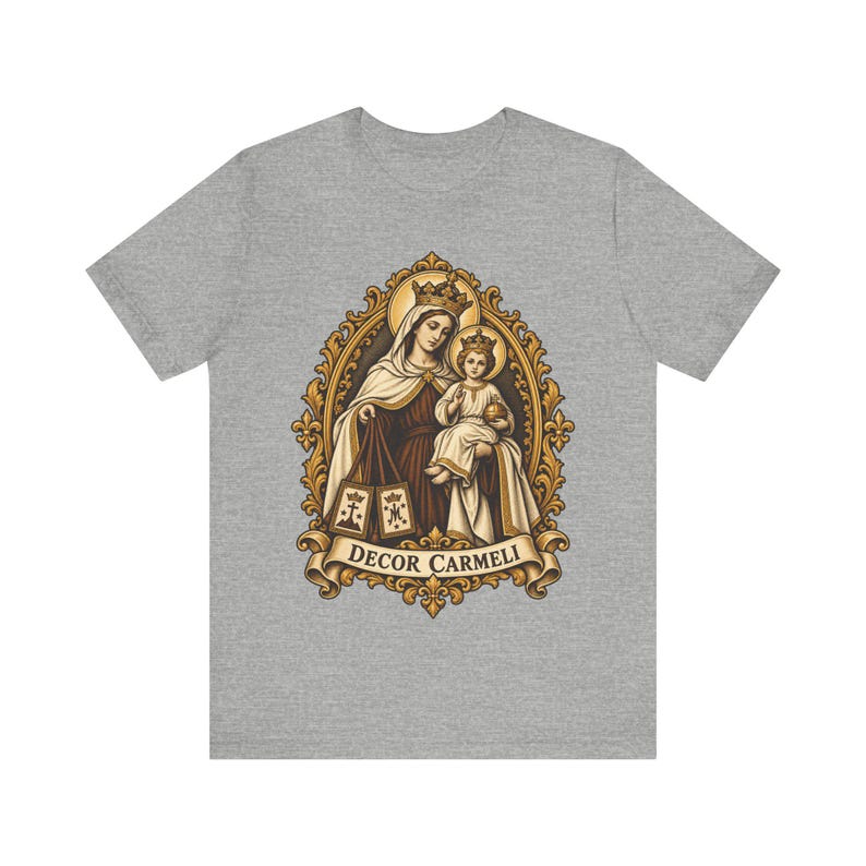 Our Lady of Mount Carmel Shirt | Catholic T-Shirt | Carmelite Gift for Women | Brown Scapular, Decor Carmeli afbeelding 1