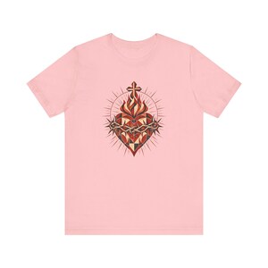 Geometrisk skjorta med Jesu heliga hjärta, modern minimalistisk Cor Jesu-konst, fasetterad katolsk gåva för tonåringar, konfirmation, RCIA, törnekrona bild 8