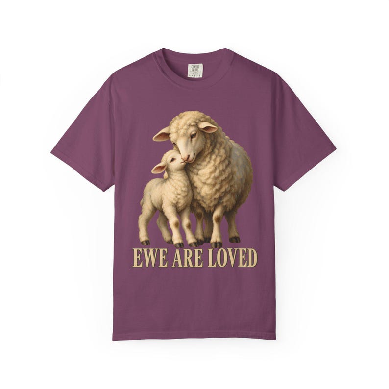 Ewe Are Loved Comfort Colors Shirt | Christian Lamb T-Shirt | Gift for Mom | Vintage Ewe and Lamb Painting image 6