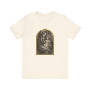 Virgin Mary Shirt, Madonna and Child Charcoal Sketch, Blessed Mother Catholic Gift for Mom, Vintage Marian Art Tee, Baby Jesus Top image 4