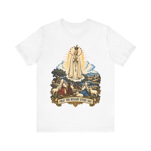 Our Lady of Fatima Shirt | Catholic T-Shirt | Rosary Gift for Mom | Three Shepherd Children, Pray the Rosary image 2