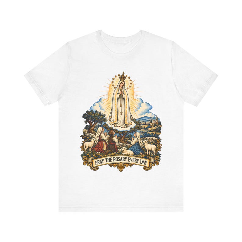 Our Lady of Fatima Shirt | Catholic T-Shirt | Rosary Gift for Mom | Three Shepherd Children, Pray the Rosary image 2