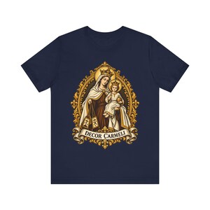 Mount Carmel Madonna Shirt, Brown Scapular Devotion Tee, Golden Frame Marian Art, Carmelite Virgin Mary Gift for Women, Catholic Apparel image 8