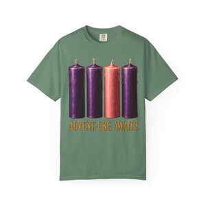 Advent-ure Awaits Comfort Colors Shirt | Catholic Advent T-Shirt | Gift for Catholic Family | Three Purple and One Rose Candle image 8