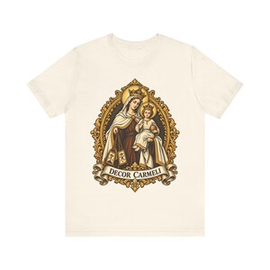 Mount Carmel Madonna Shirt, Brown Scapular Devotion Tee, Golden Frame Marian Art, Carmelite Virgin Mary Gift for Women, Catholic Apparel image 4