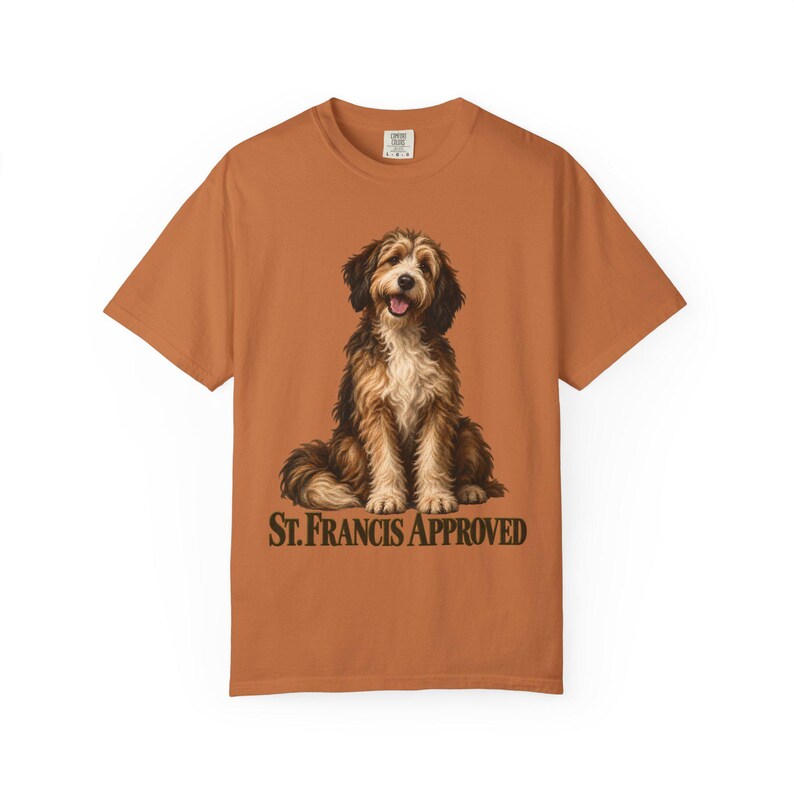 St Francis Approved Comfort Colors Shirt | Catholic Dog Lover T-Shirt | Gift for Dog Mom | Shaggy Dog Painting image 3