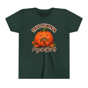 Youth Catholic Halloween Shirt, Pumpkin Prays Rosary, Fall Harvest Gift image 4