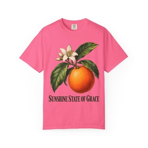 Sunshine State of Grace Comfort Colors Shirt | Catholic Florida T-Shirt | Florida Gift | Vintage Orange and Blossom image 12