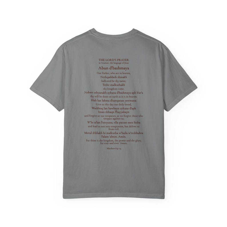 Arameisk Herrens bön komfortfärger T-shirt | Vår Fader arameisk T-shirt | Bergspredikan katolsk kristen T-shirt bild 12