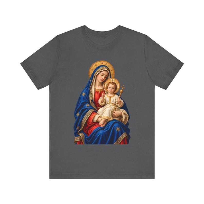 Madonna and Child Tee, Catholic Mother Mary Gift, Golden Halo Art (Unisex) image 9