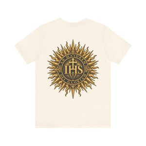 AMDG Back Print Shirt, IHS Sunburst Christogram, Ad Maiorem Dei Gloriam Latin Motto, Jesuit School Gift for Graduation or Confirmation image 2