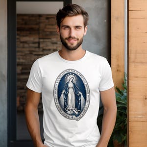 Mirakulös medaljskjorta | Katolsk t-shirt | Jungfru Maria-gåva för kvinnor | O Maria, avlad utan synd bild 1