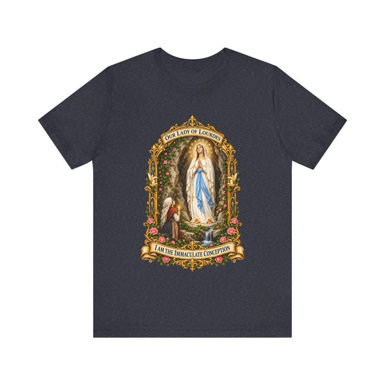 Our Lady of Lourdes Shirt, I Am the Immaculate Conception Tee, St Bernadette Grotto Art, Catholic Marian Gift for Women, Pilgrimage image 4