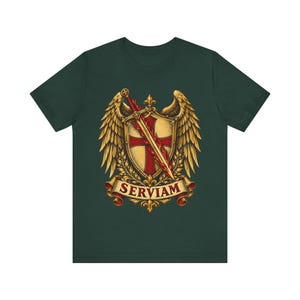 St. Michael T-shirt | Katholiek T-shirt | Vormselcadeau voor mannen | Gevleugeld schild en vlammend zwaard afbeelding 5